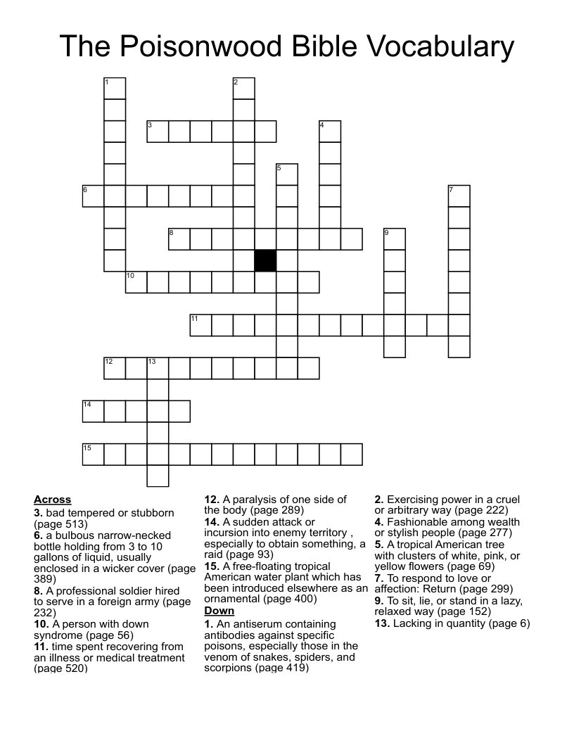 The Poisonwood Bible Vocabulary Crossword