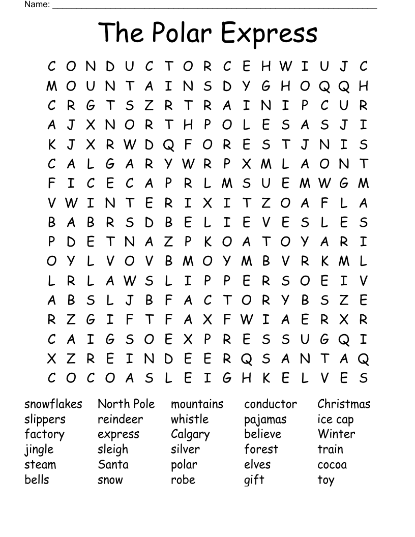 The Polar Express Word Search