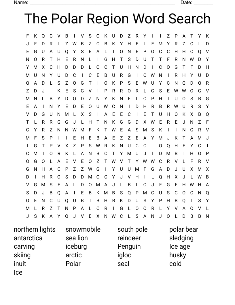 The Polar Region Word Search