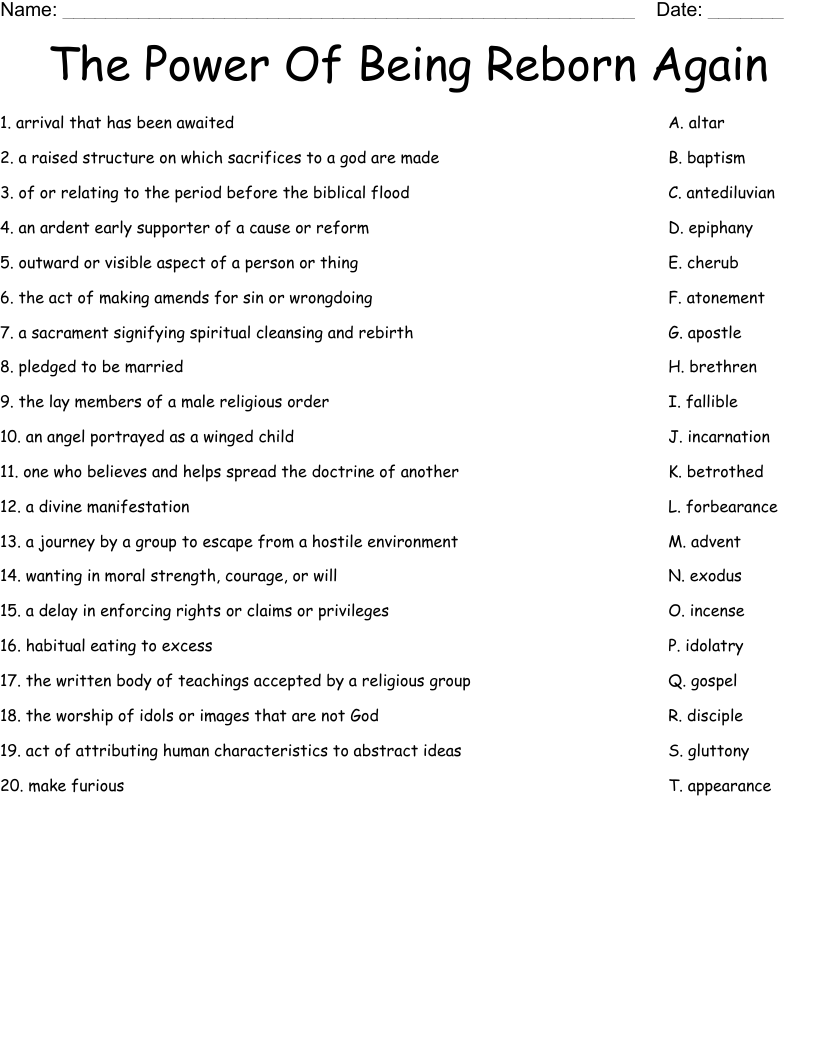 The Power Of Being Reborn Again  Worksheet