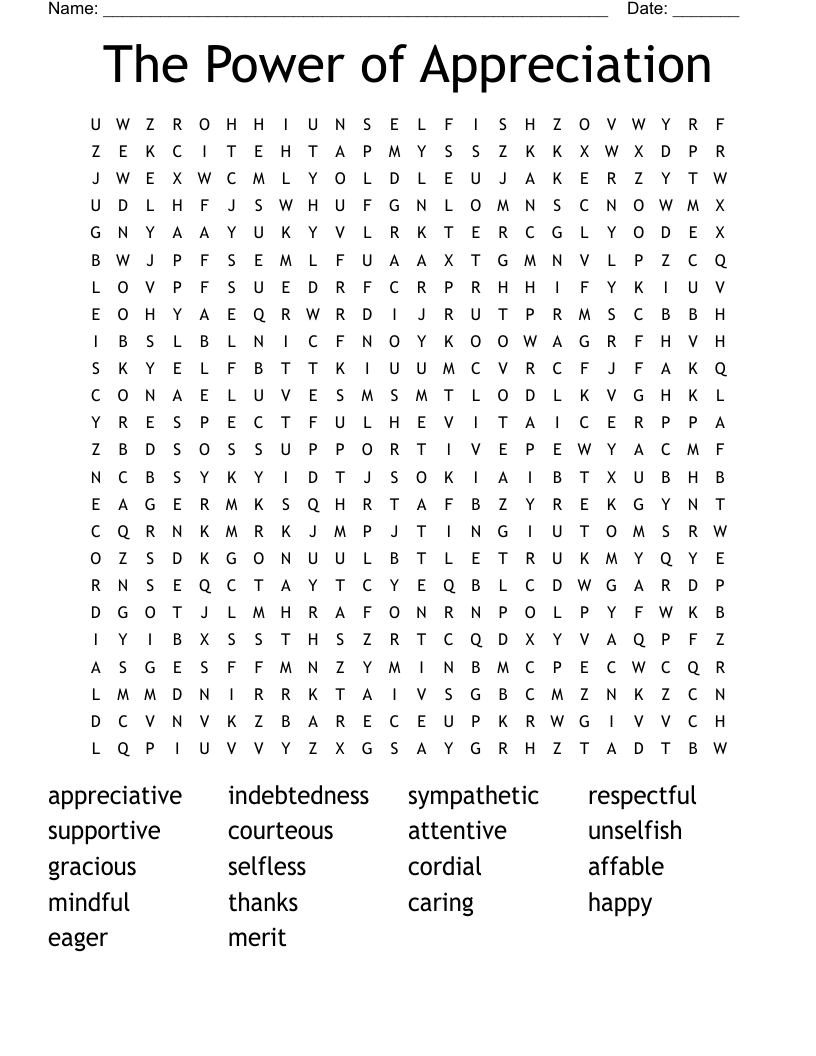 The Power of Appreciation Word Search