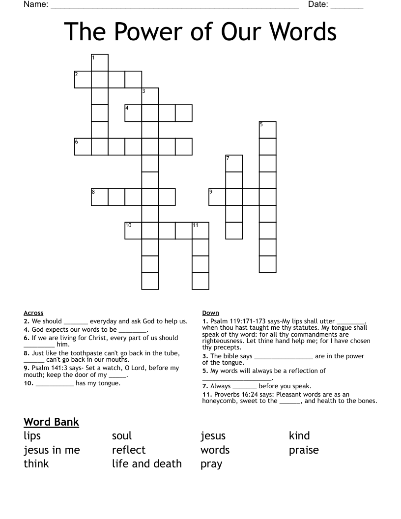 The Power of Our Words Crossword
