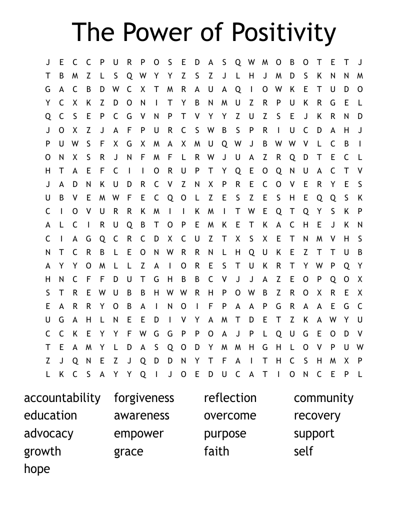 The Power of Positivity Word Search