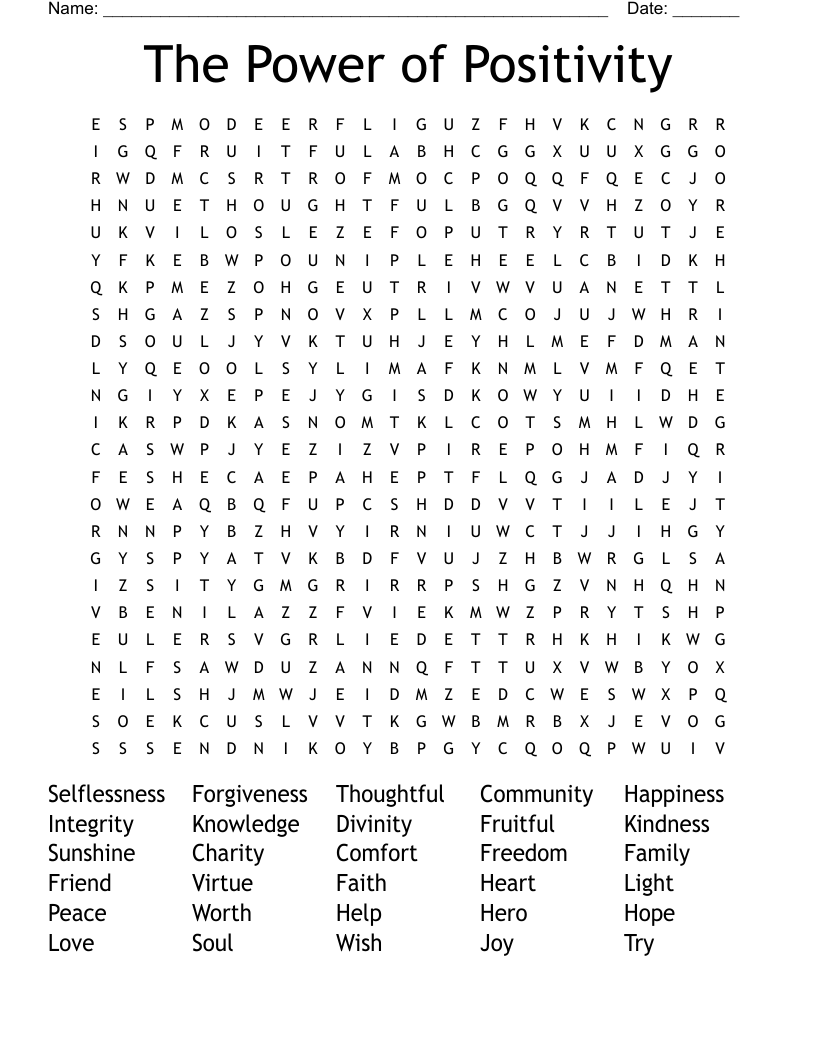 The Power of Positivity Word Search