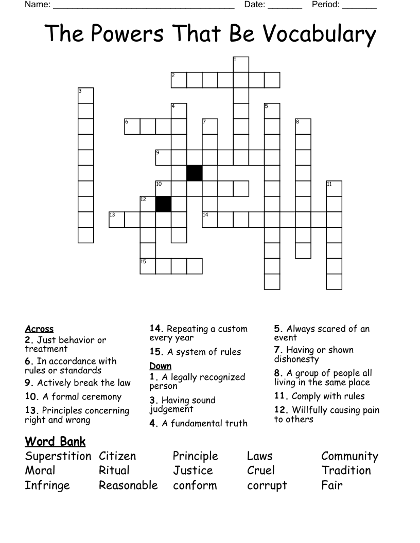 The Powers That Be Vocabulary Crossword
