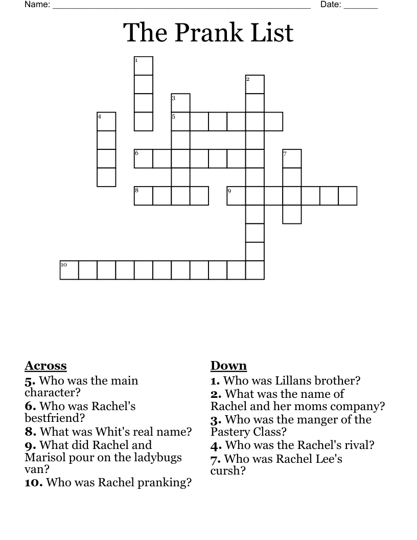 The Prank List Crossword
