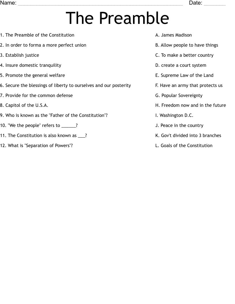 The Preamble Worksheet