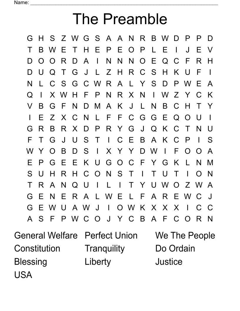 The Preamble Word Search