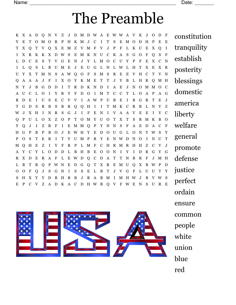 The Preamble Word Search