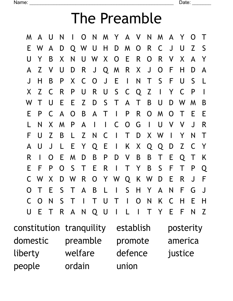 The Preamble Word Search