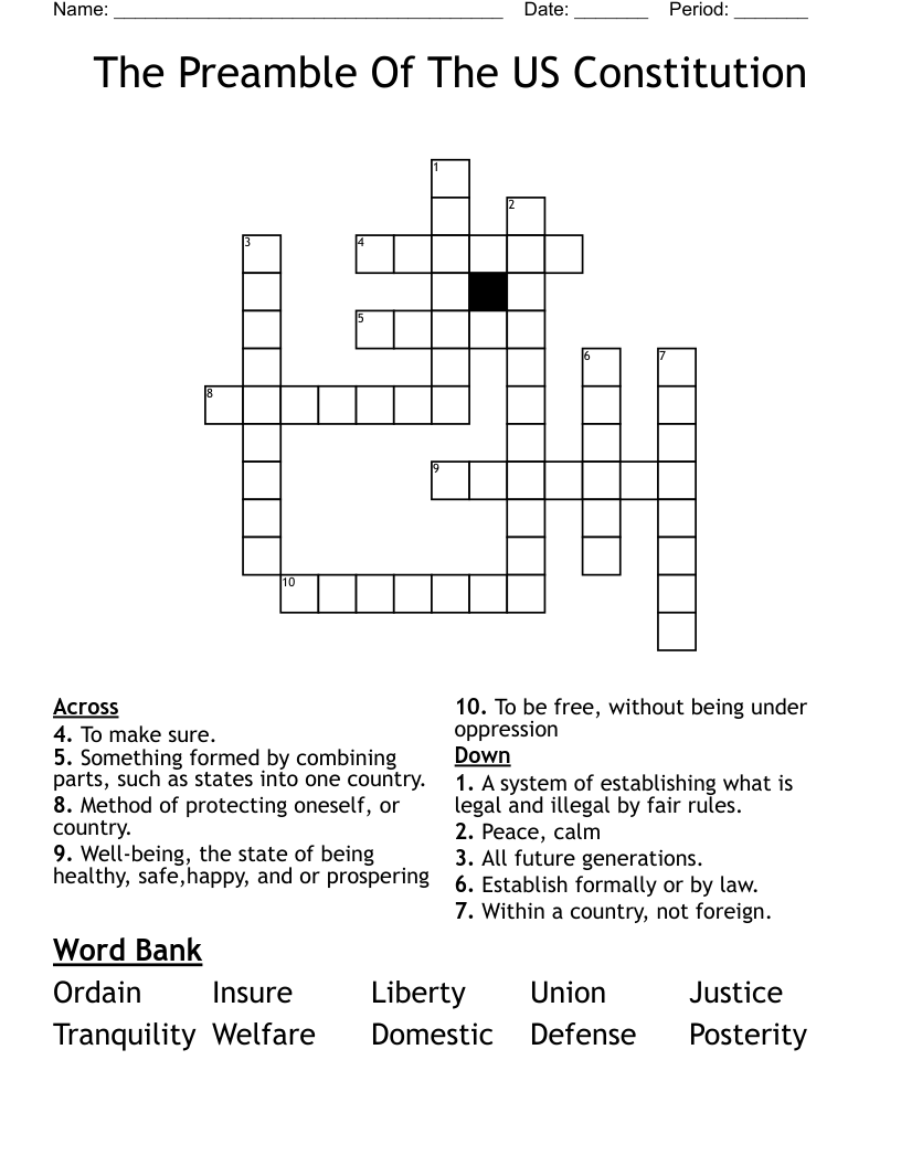 The Preamble Of The US Constitution Crossword