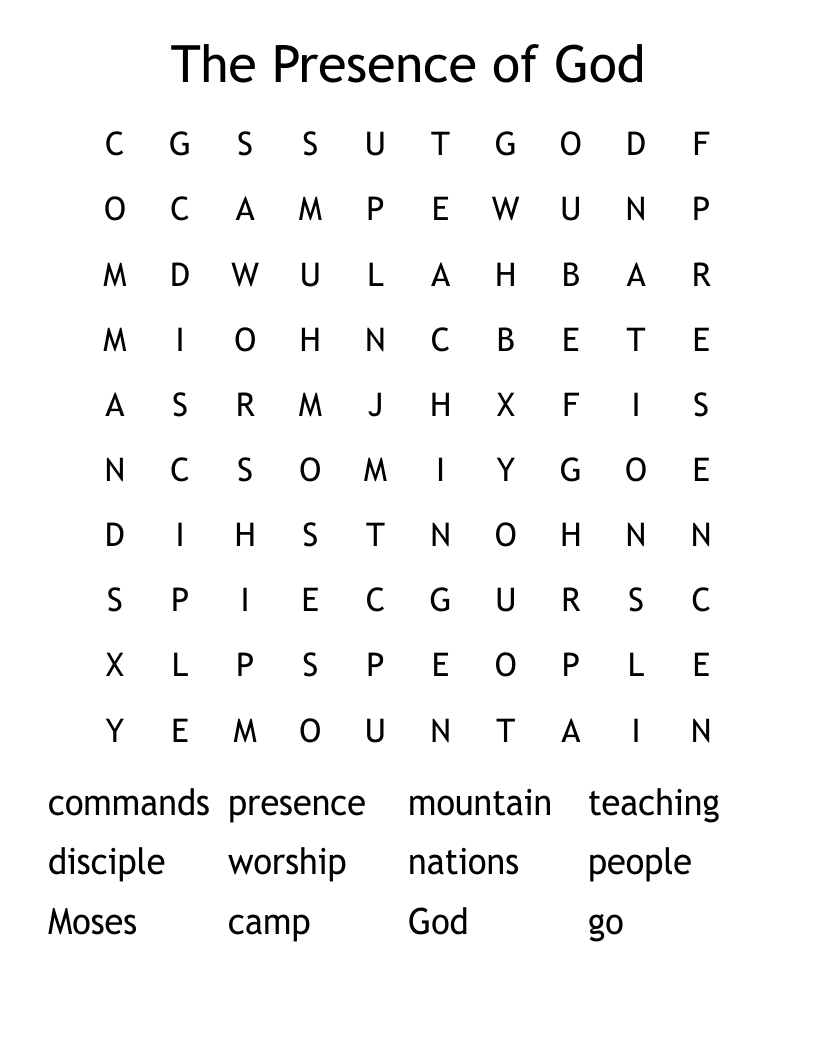 The Presence of God Word Search