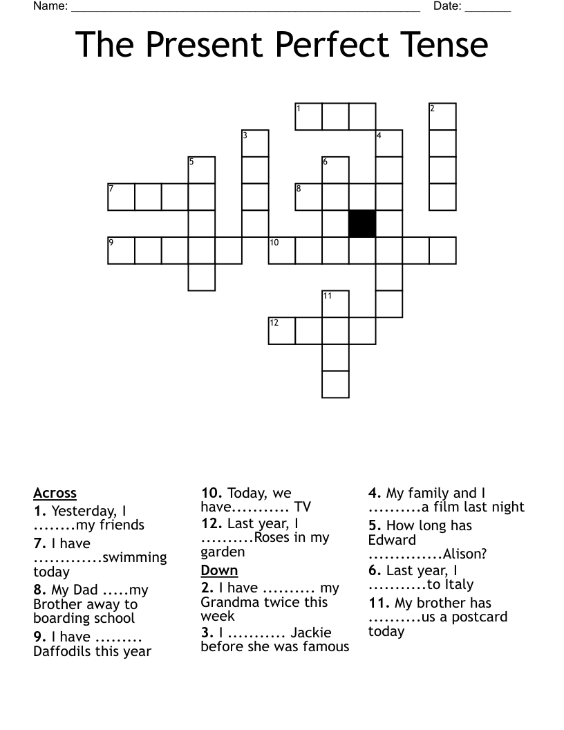 The Present Perfect Tense Crossword