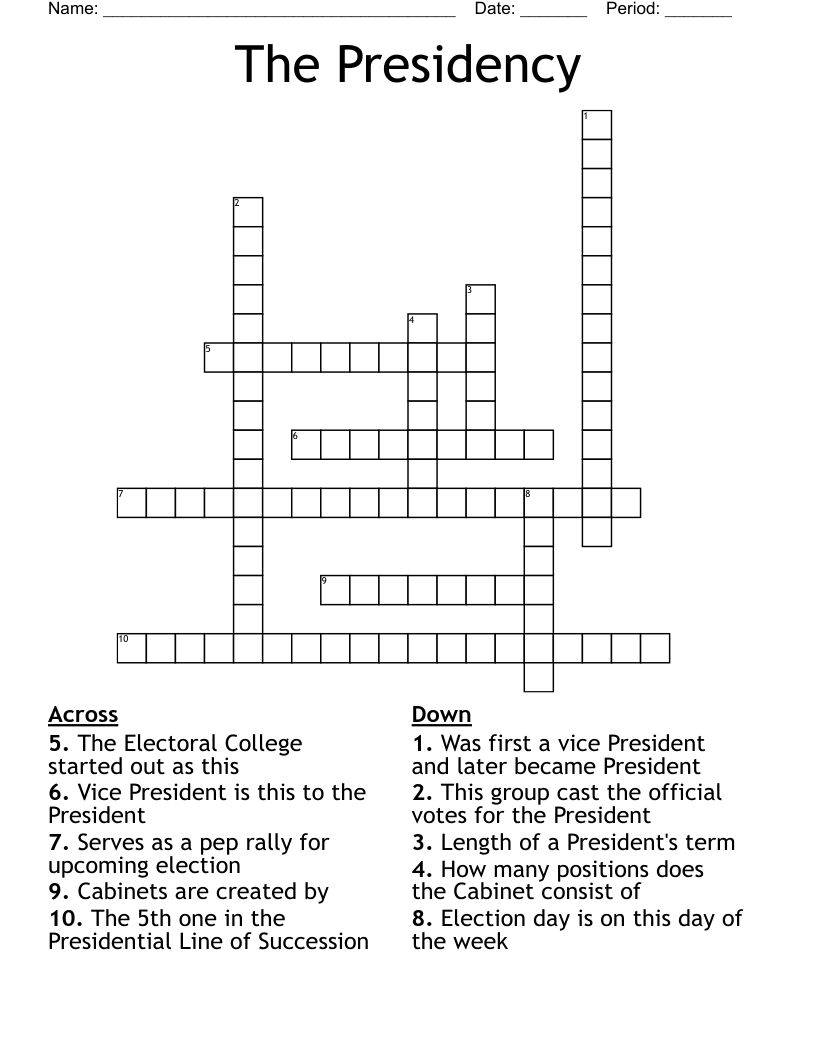 The Presidency  Crossword