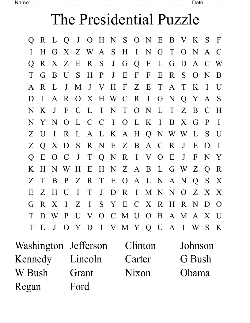 The Presidential Puzzle Word Search