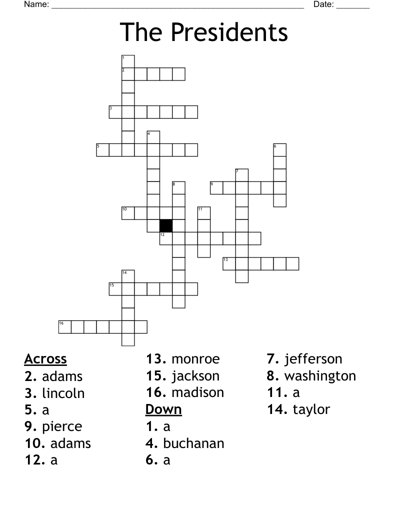 The Presidents Crossword
