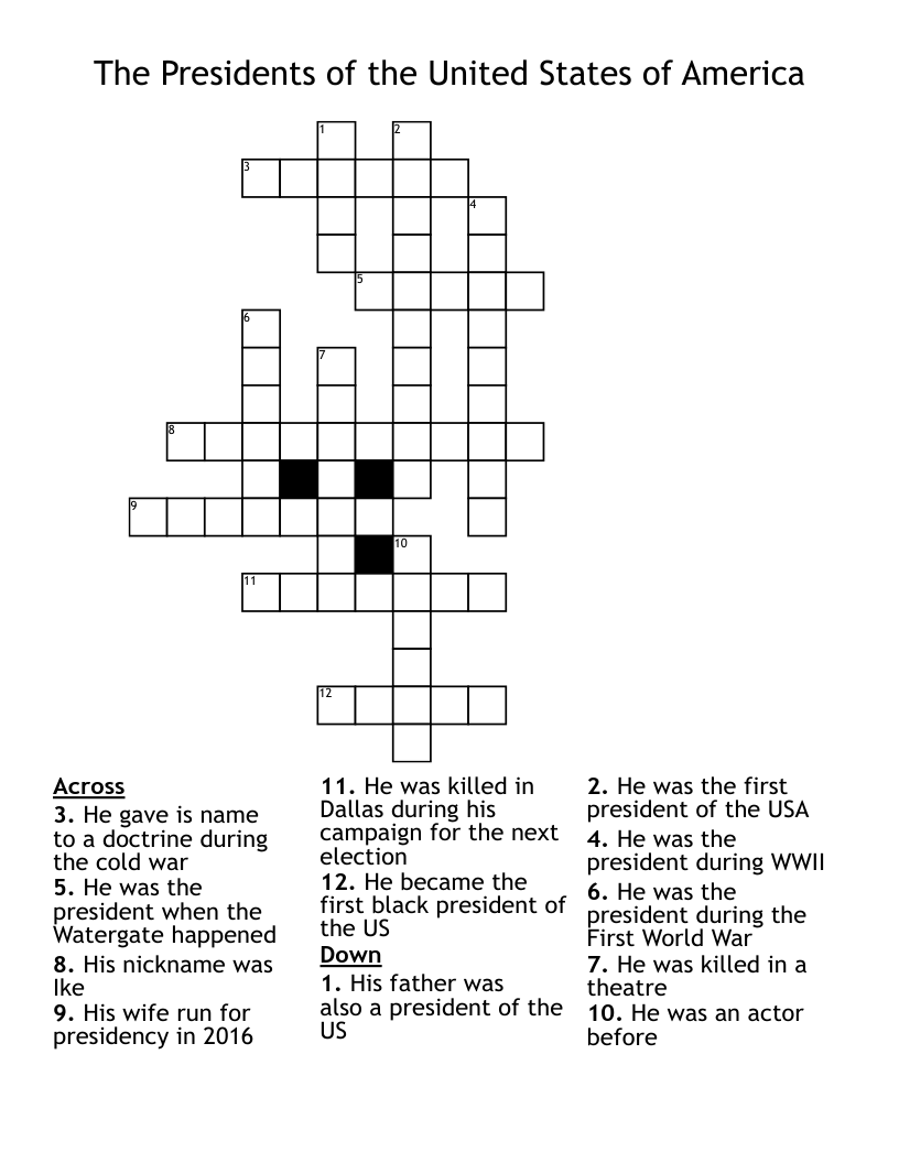 The Presidents of the United States of America Crossword