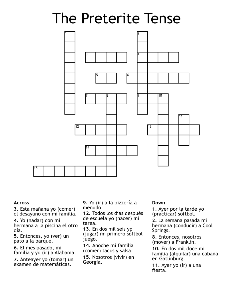 The Preterite Tense Crossword