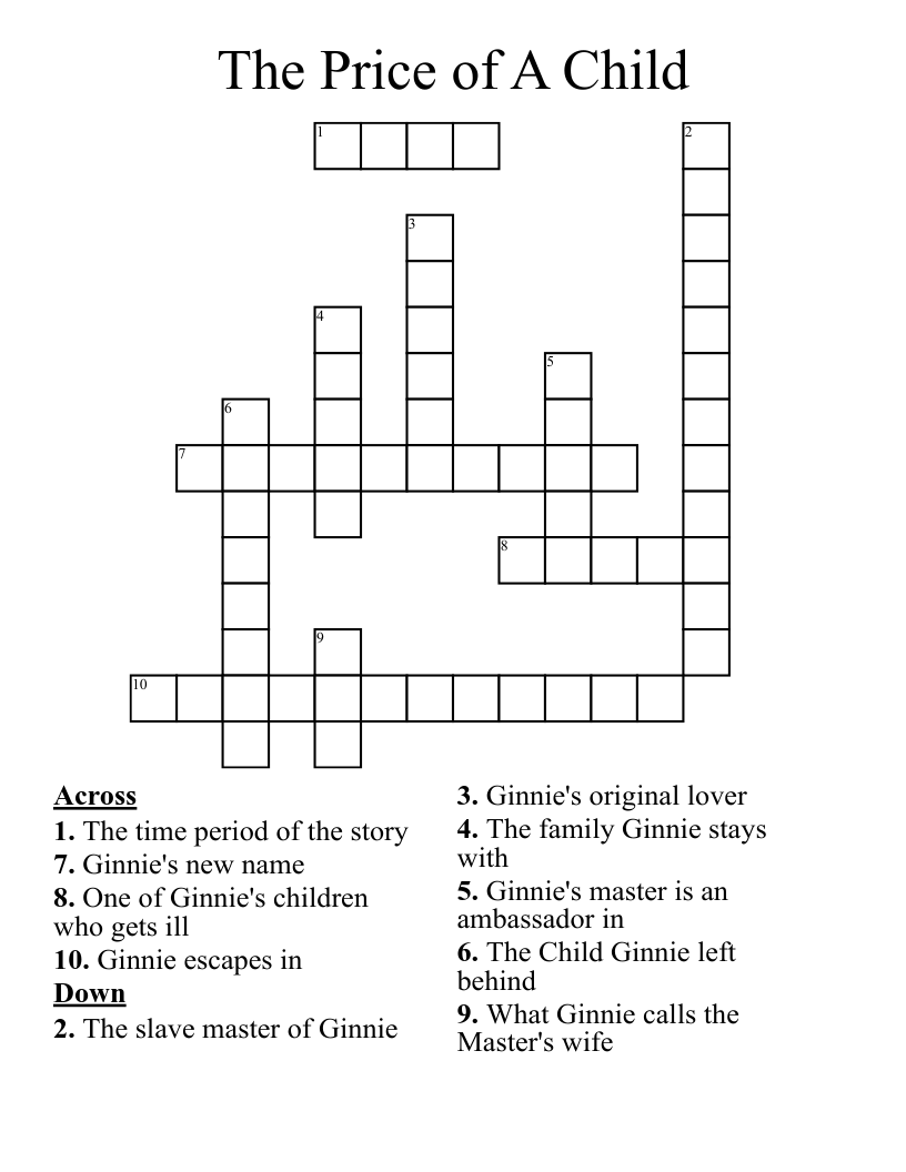 The Price of A Child Crossword