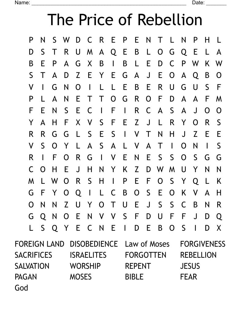 The Price of Rebellion Word Search
