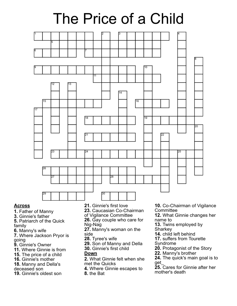 The Price of a Child Crossword