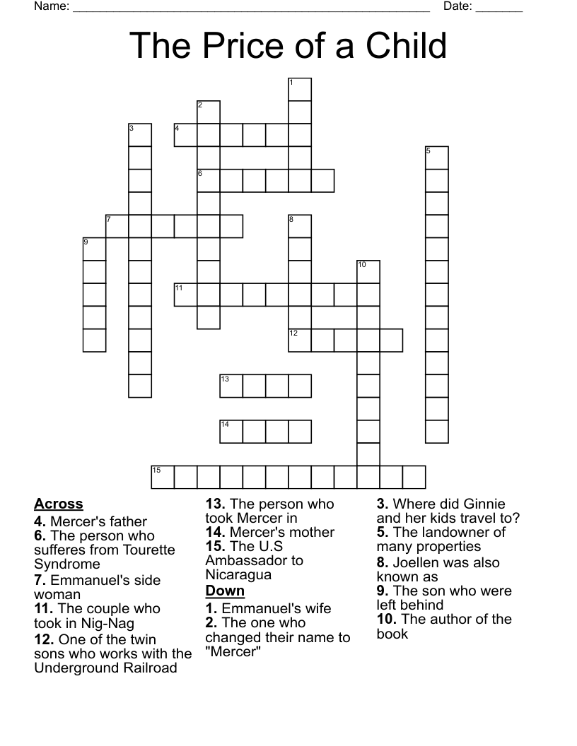 The Price of a Child Crossword