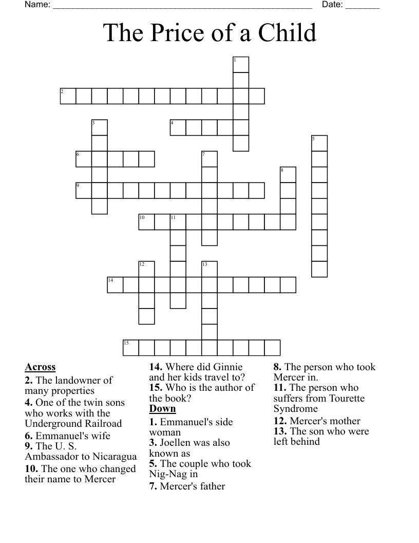 The Price of a Child Crossword