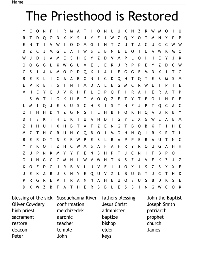 The Priesthood is Restored Word Search