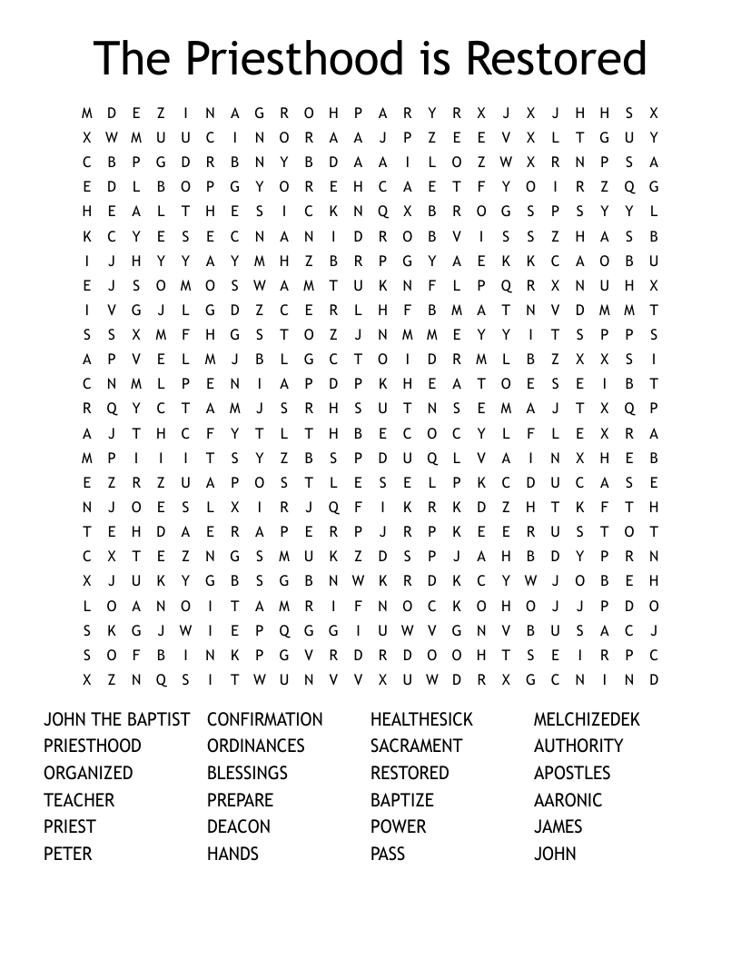 The Priesthood is Restored Word Search