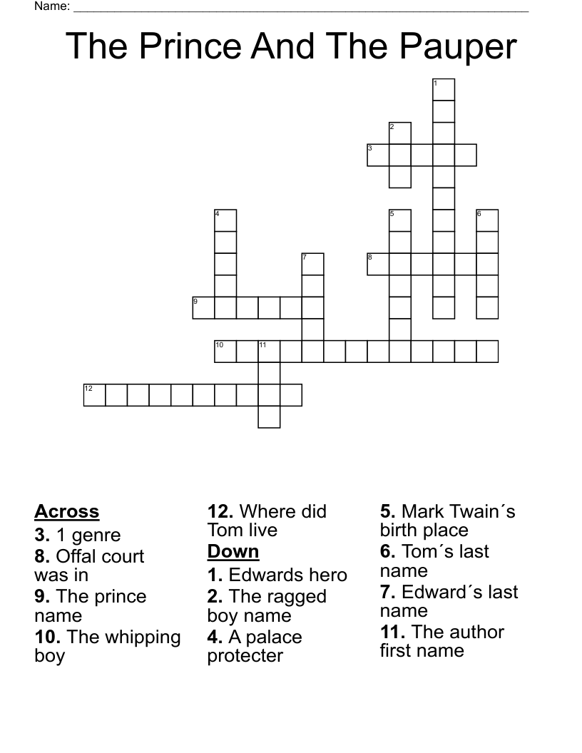 The Prince And The Pauper Crossword