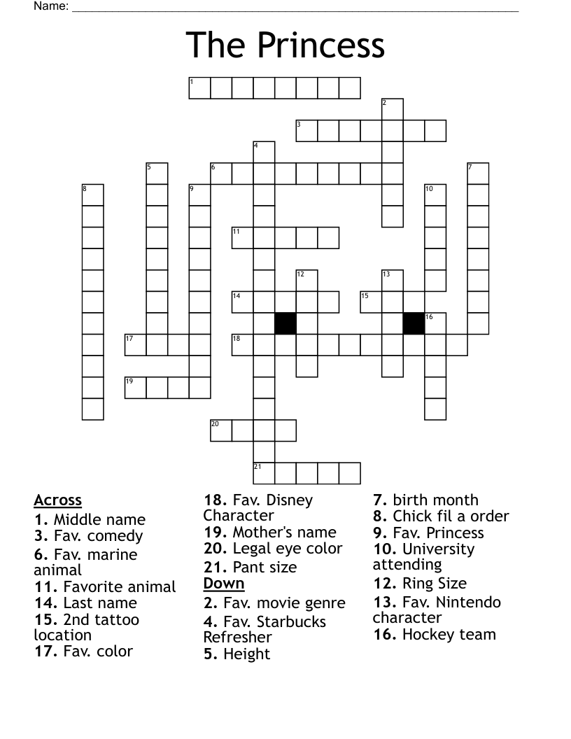 The Princess Crossword