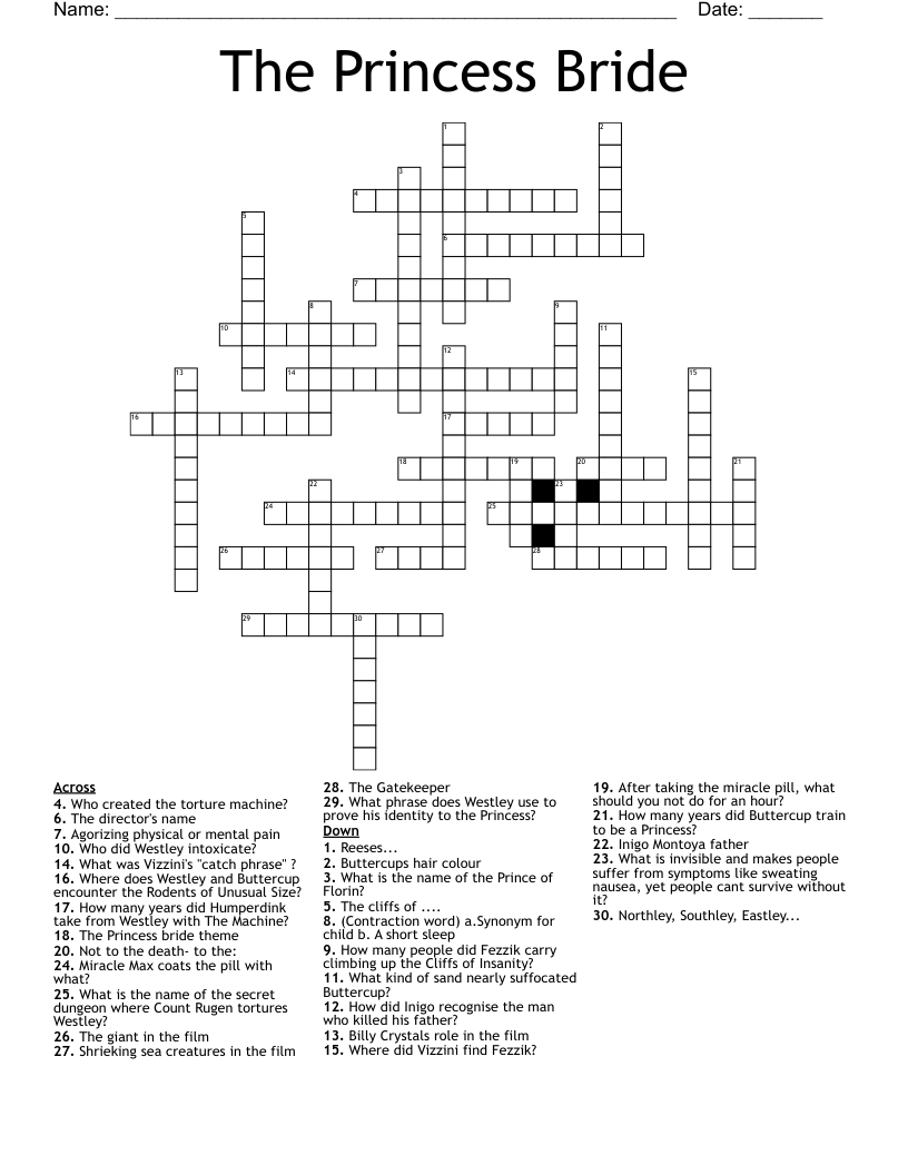 The Princess Bride Crossword
