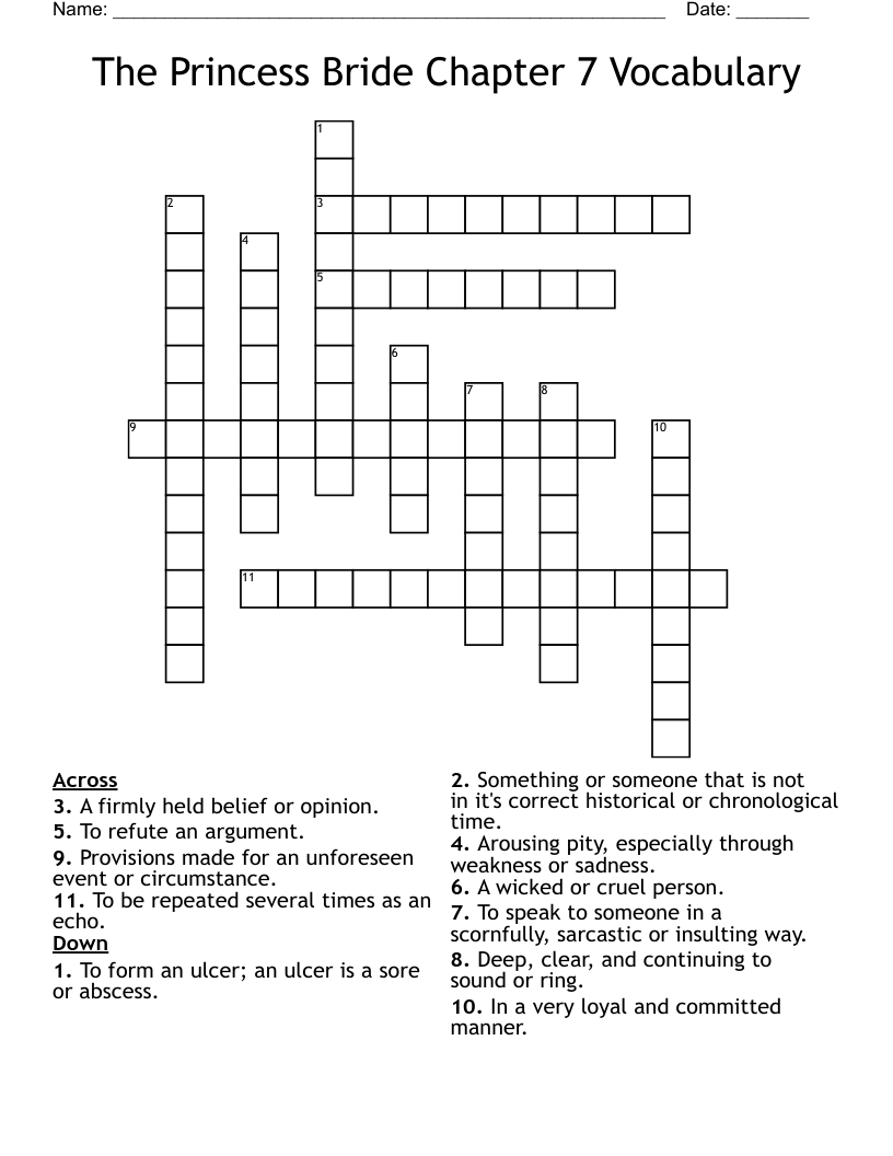 The Princess Bride Chapter 7 Vocabulary Crossword