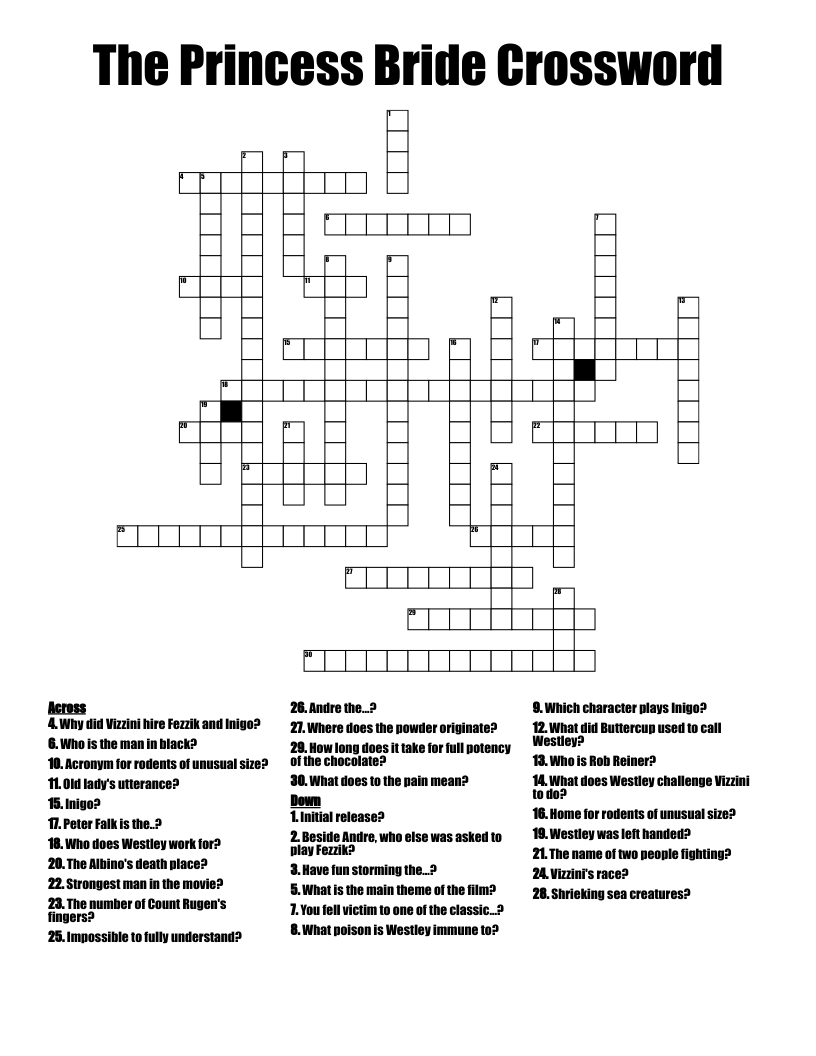 The Princess Bride Crossword