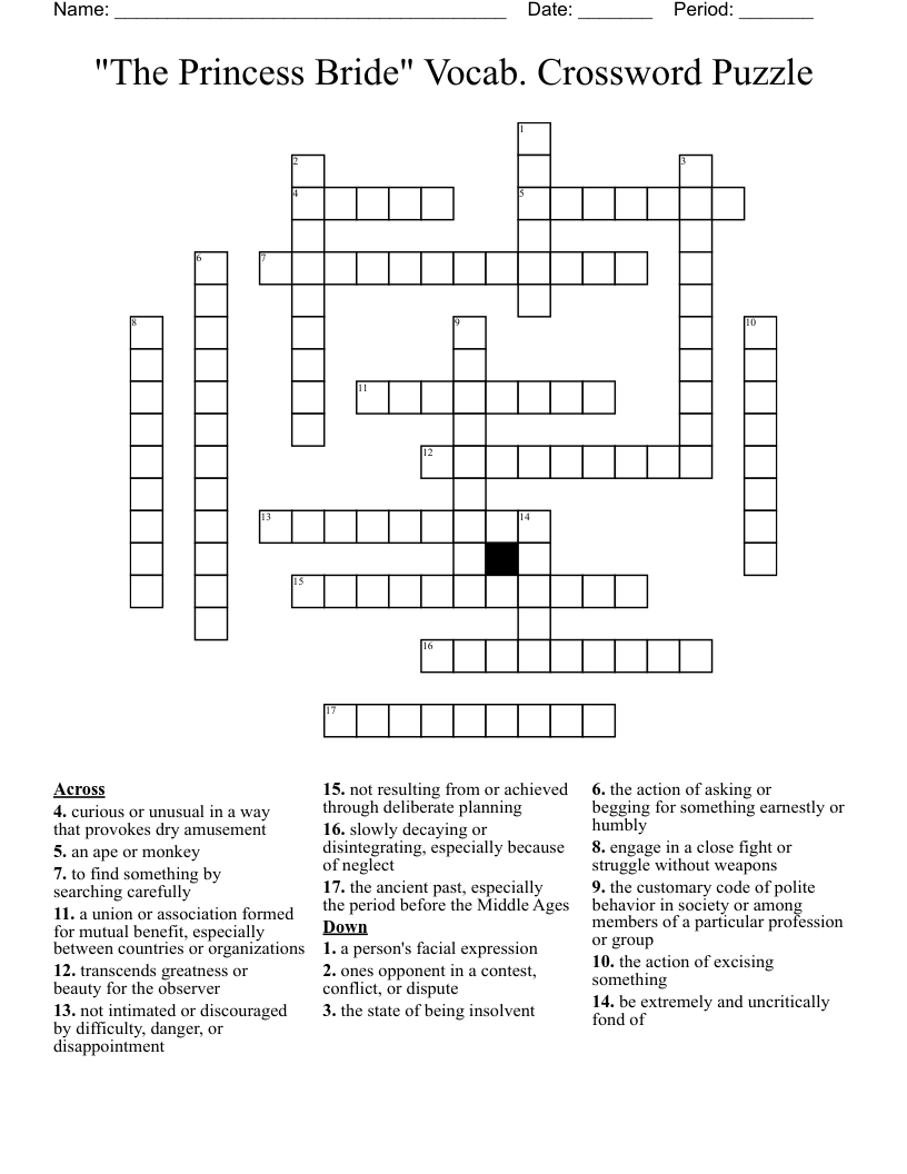 "The Princess Bride" Vocab. Crossword Puzzle