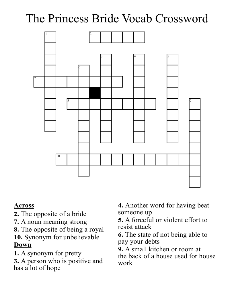 The Princess Bride Vocab Crossword 