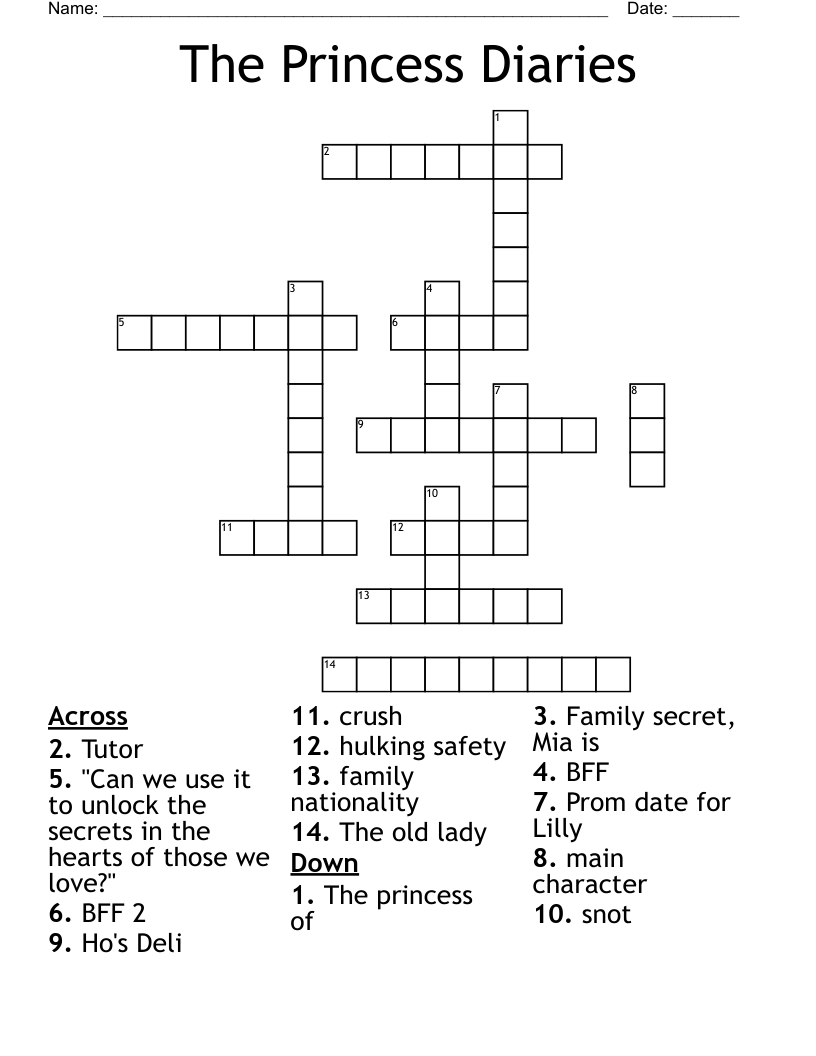 The Princess Diaries Crossword