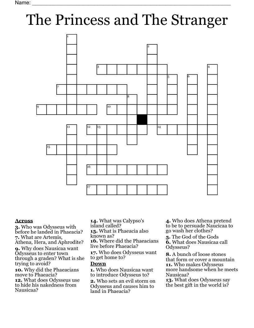 The Princess and The Stranger Crossword