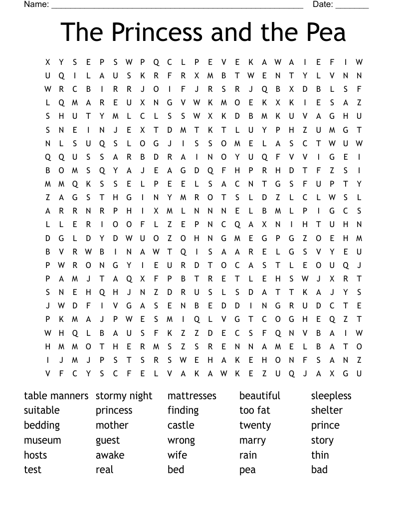 The Princess and the Pea Word Search