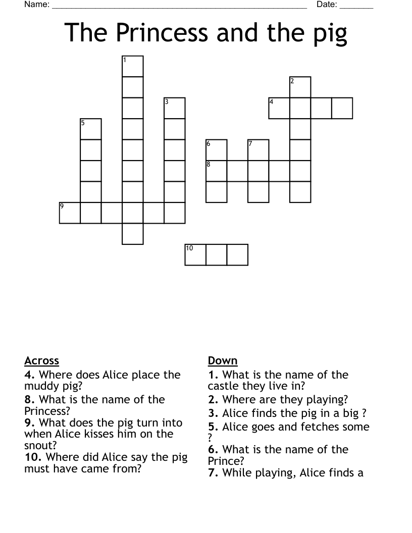 The Princess and the pig Crossword