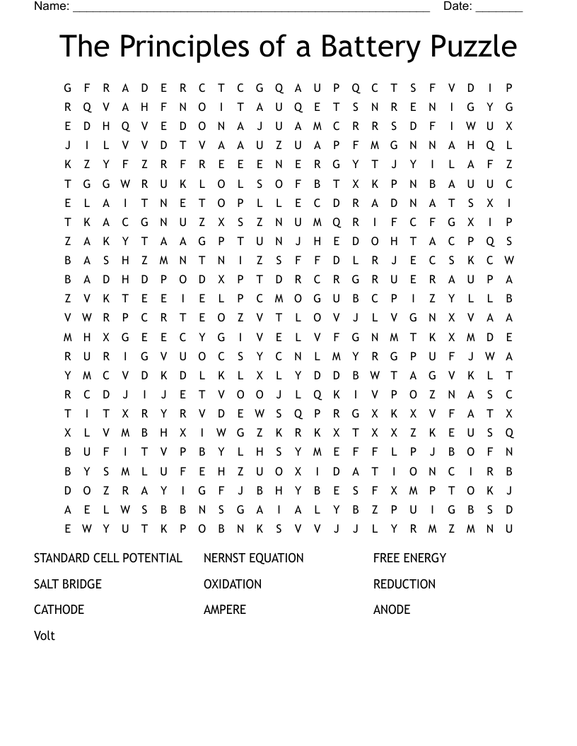 The Principles of a Battery Puzzle Word Search