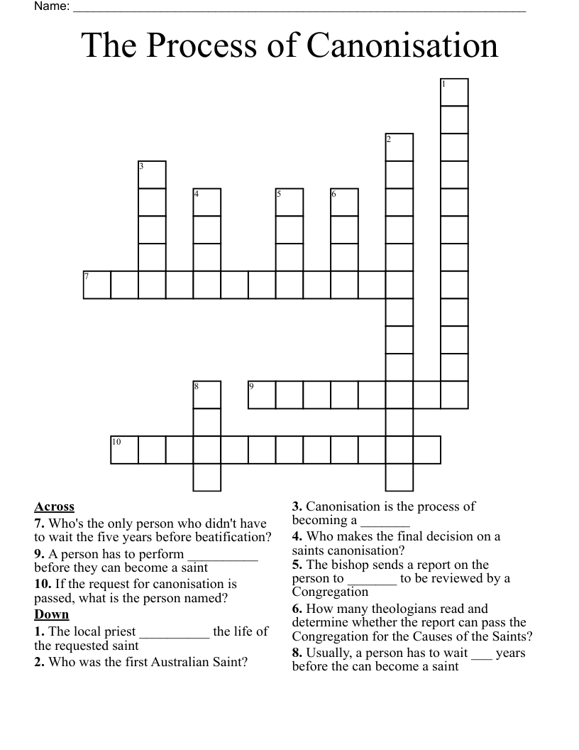 The Process of Canonisation  Crossword