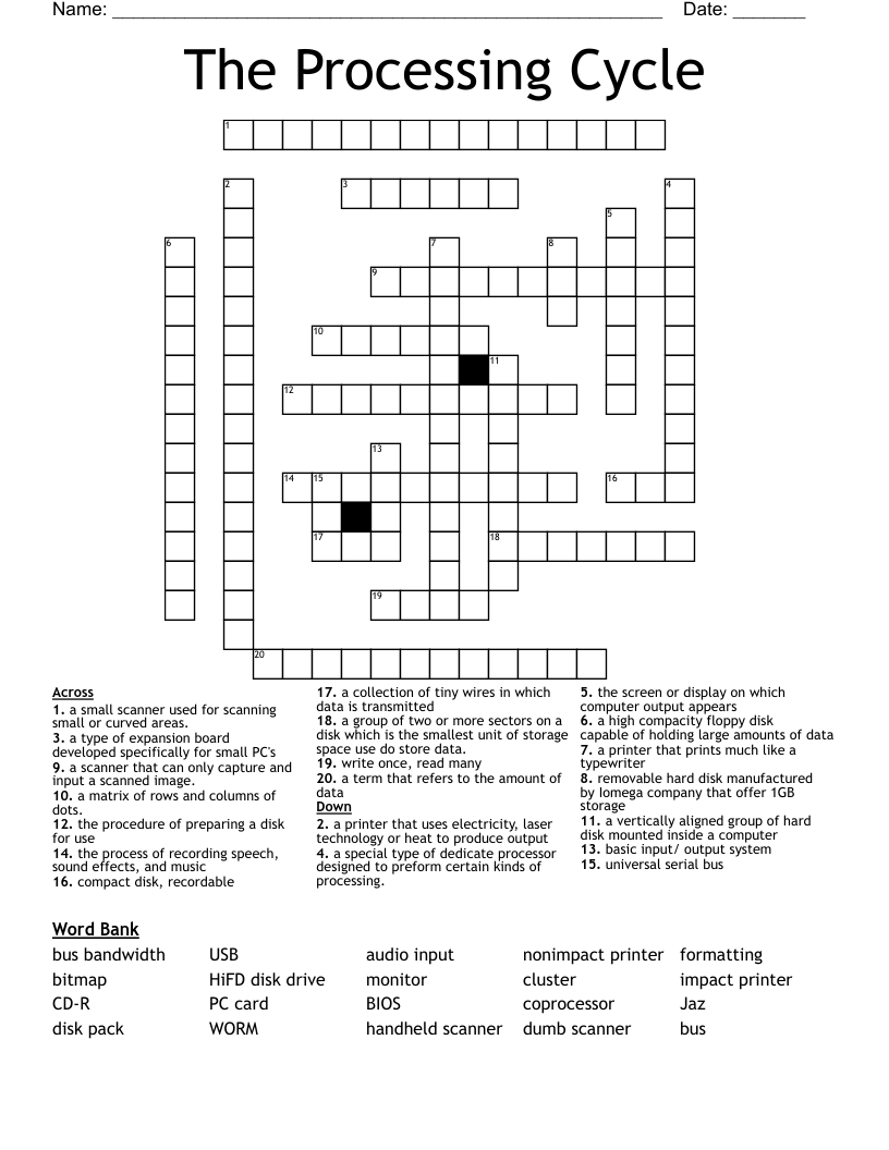 The Processing Cycle Crossword