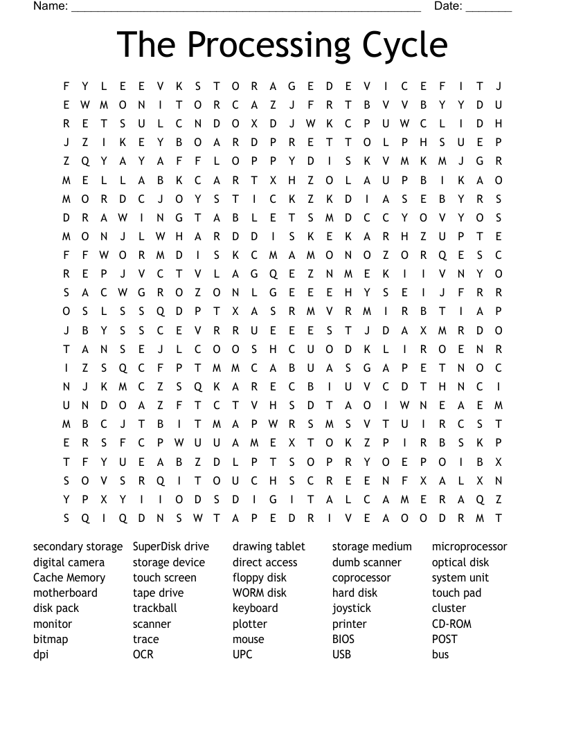 The Processing Cycle Word Search