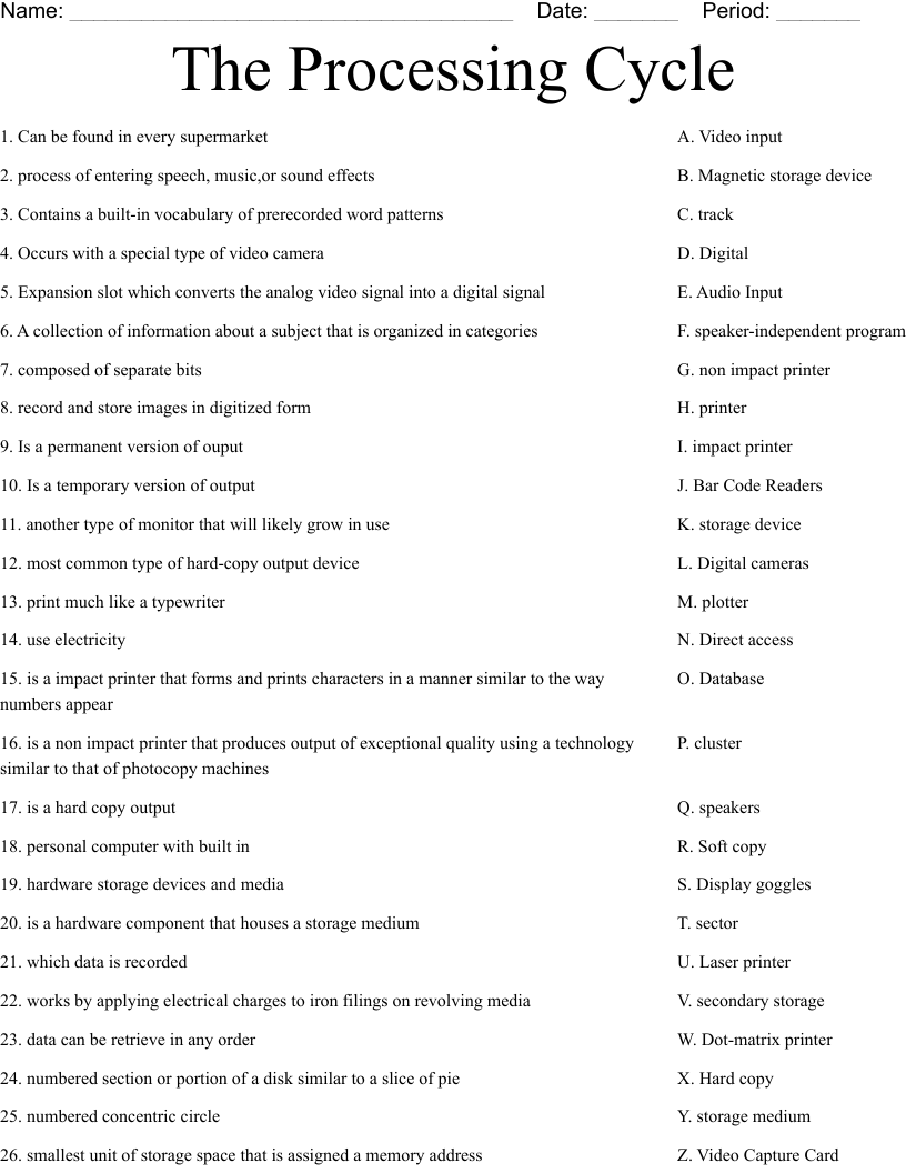 The Processing Cycle Worksheet