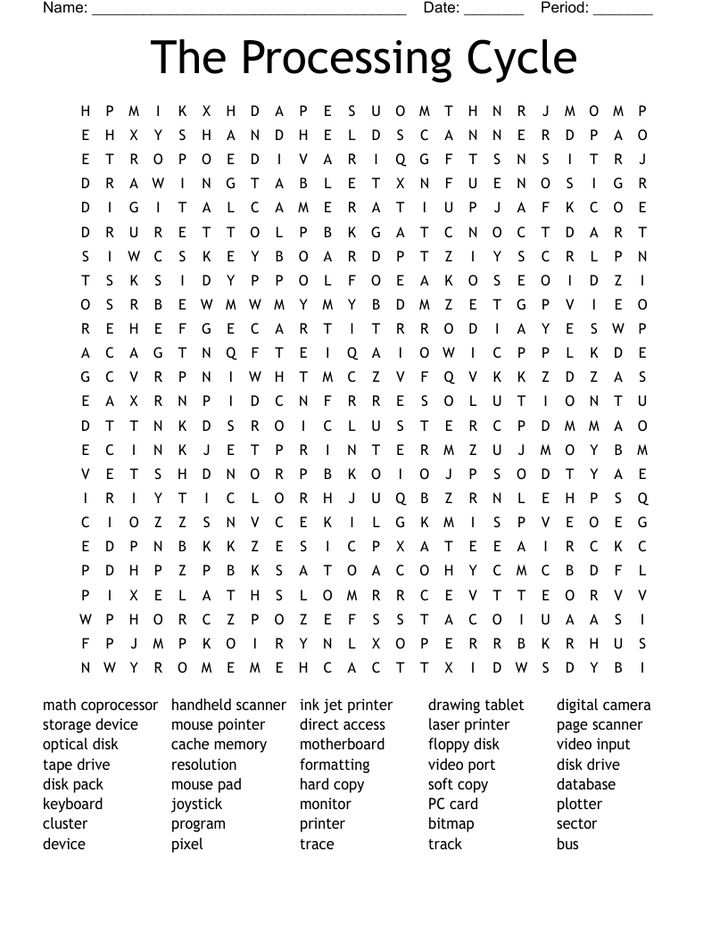 The Processing Cycle  Word Search