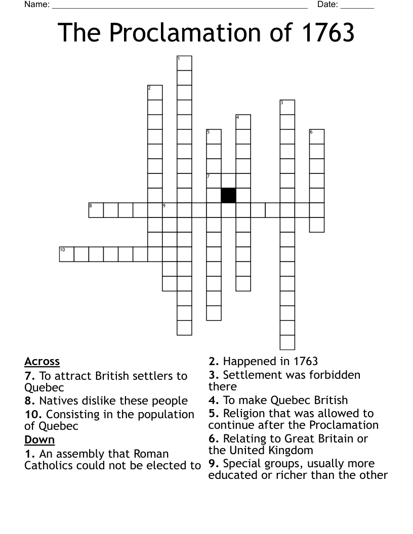 The Proclamation of 1763 Crossword