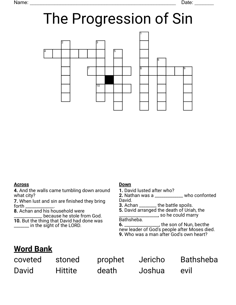 The Progression of Sin Crossword
