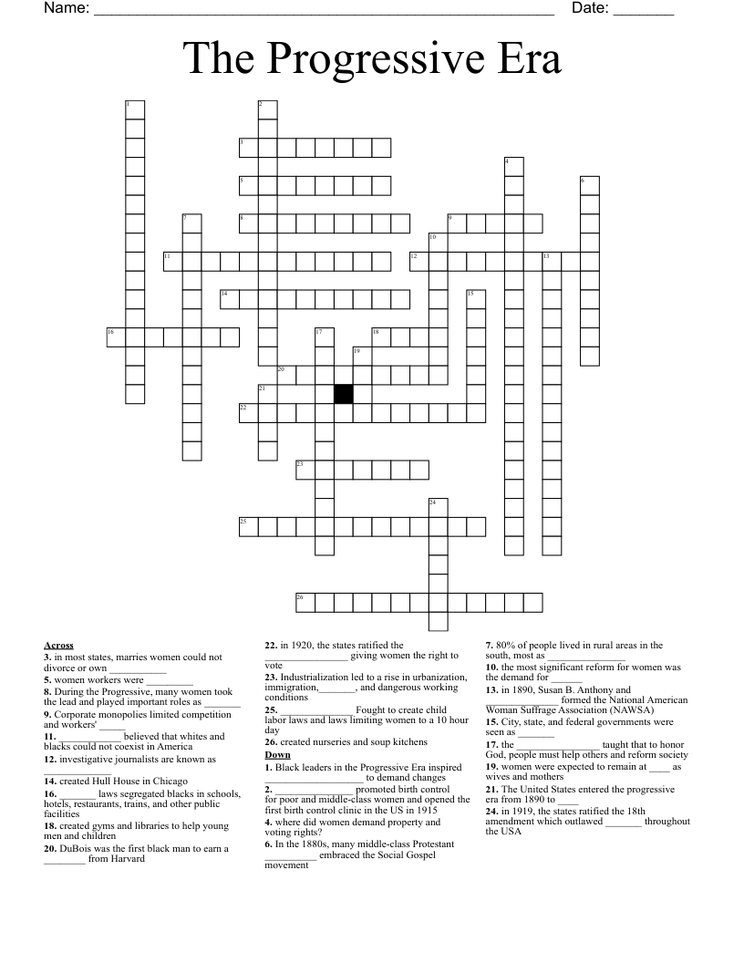The Progressive Era Crossword
