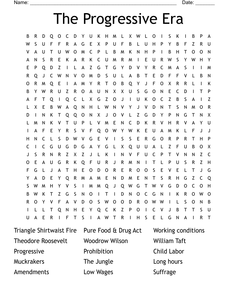 The Progressive Era Word Search